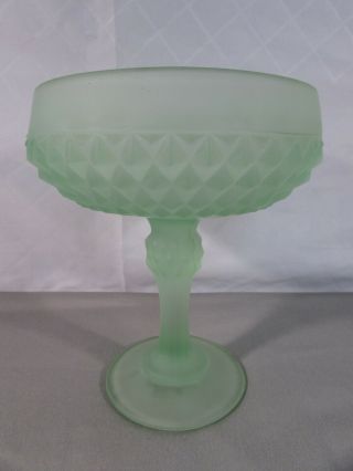 Vintage Indiana Glass Frosted Green Diamond Point Pedestal Candy Dish
