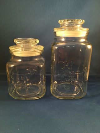 Anchor Hocking Fleur De Lis Design Clear Glass Storage Jar Set Of 2