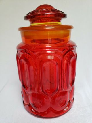 Le Smith Glass Amberina Moon & Star Apothecary Jar Canister Thumbprint Lid 9.  25 "