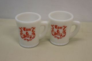 4 Mckee Tom & Jerry Cups Vintage Milk Glass Mugs Set - Red White