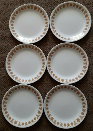Set Of 6 Corelle Butterfly Gold 8.  5 " Salad Luncheon Plates Vintage