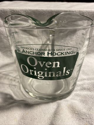 Anchor Hocking Oven Originals 4 Cup/qt.  Measuring Glass Cup Green Print