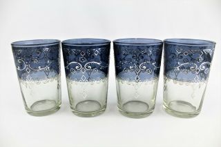 Vintage Mosaic Blue Ombre Art Deco Drinking Glasses / Set Of 4 Glasses