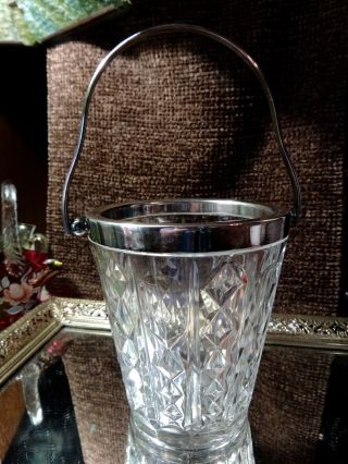 Vintage Val St.  Lambert Crystal And Silver - Plated Small Ice Bucket,  Signed