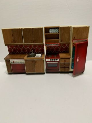 Vintage Swedish Lundby Dollhouse Furniture 1:16 4 - Piece Kitchen Set