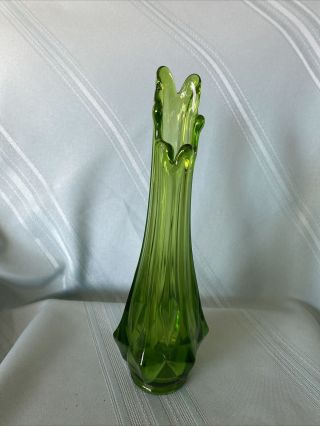 Vintage,  Mid Century Modern,  Green Glass Stretch Vase 11” Tall