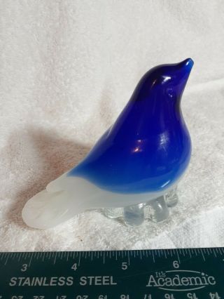 Vintage Art Glass Bird Paperweight Hand Blown Blue Bird Blue White Clear