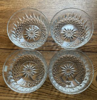 Set Of 4 Vintage Arcoroc France Starburst Diamond Pattern Clear Glass 5 " Bowls