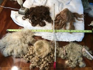 5 Antique Vintage Large Doll Wigs Mohair Human Hair