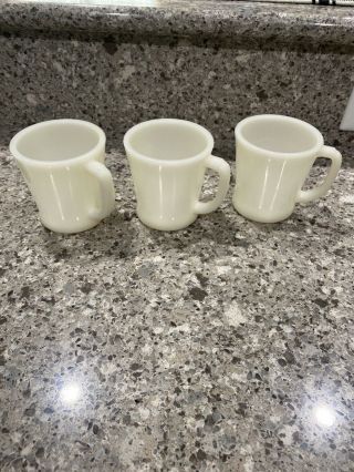 Vintage Set Of 3 White Milk Glass Fire King D Handle Coffee Cups Mugs