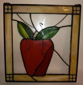 Vintage Sun Catcher Stained Glass Hanging Stunning With Apple Design 7.  5  X 8