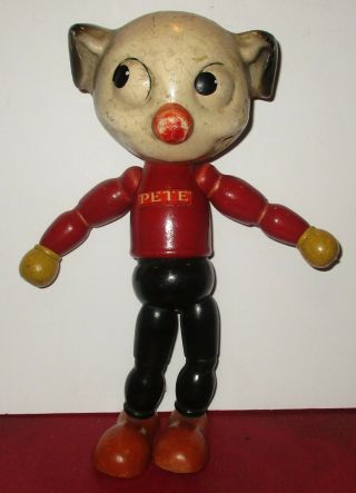 1930 Pete The Pup Dog Toy Figure Jointed JL Kallus Wood Doll Composition Head 3