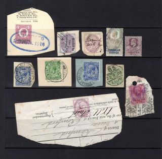 Gb Qv To Kgv Fiscals & Postmarks On Piece Good To Fine X 11 Stamps
