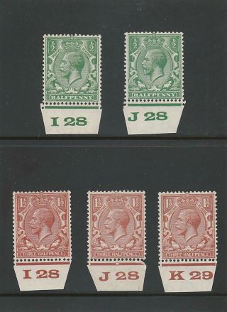 Gb - 1934 - Kgv - 2 X 1/2d Green - 3 X 1 1/2d Red - Brown - 5v - With Controls - Mh