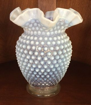 Vintage Fenton Moonstone Opalescent Hobnail Glass Fluted Vase,  5 3/4 " Tall