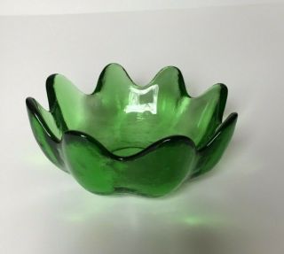 Vintage Blenko Art Glass Green Small Lotus Bowl Mid Century Modern Retro Petal