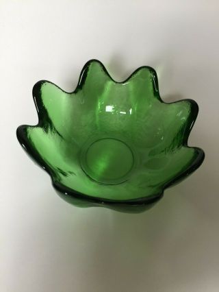Vintage Blenko Art Glass Green Small LOTUS Bowl Mid Century Modern Retro Petal 3