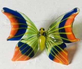 Glass Animal Figurine Murano Style Hand Blown Butterfly Multi Color Sculpture 3”