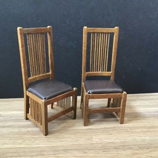 Bespaq Side Chairs Set / 2 Arts And Crafts Mission Style - 1/12 Scale Miniature