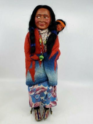 Vintage Skookum Indian Female Doll With Papoose Baby 14 - 1/2 "