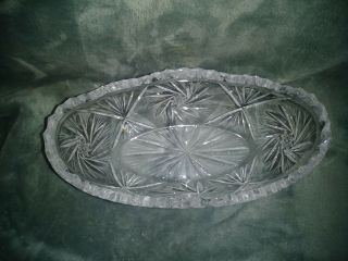 9 " Vintage Hand Cut Imperlux 24 Lead Crystal Oblong Dish With Sawtooth Rim 4 " Ht