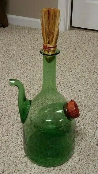 Princess House Vintage Old World Italian Wine Cooler Green Glass Decanter