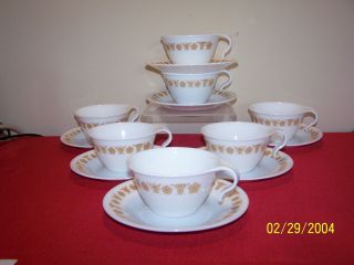 Set Of 7 Corelle Butterfly Gold Hook Cups & Saucers