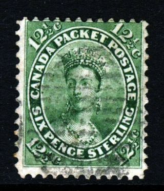 Canada Queen Victoria 1859 Colony Of Canada 12½c.  Deep Yellow - Green Sg 39 Vfu