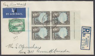 Burmuda Mixed Franking;imprint Block; Registered Airmail To Canada (b/s) ; 1944