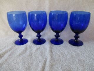 Vintage Cobolt Blue (4) Wine Goblets 5 3/4 " Tall 3 " Top