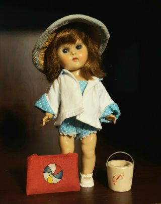 Vintage Vogue Ginny Doll Tagged Outfit 1950s Molded Lash Walker Beach Bag