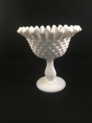 Vintage Fenton Milk Glass Hobnail Pedestal Candy Dish