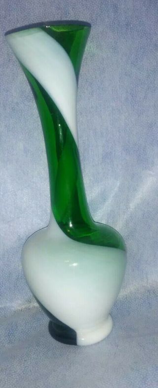 Art Glass Vase Hand Blown Green & White