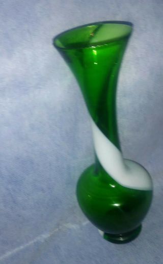 Art Glass Vase Hand Blown Green & White 2
