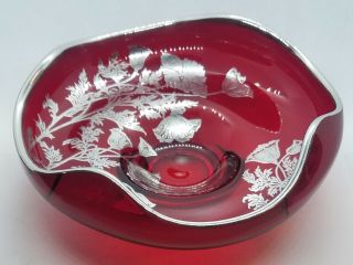 Silver City Flanders/poppy Sterling Overlay Ruby Red Glass 6 " Bowl Christmas