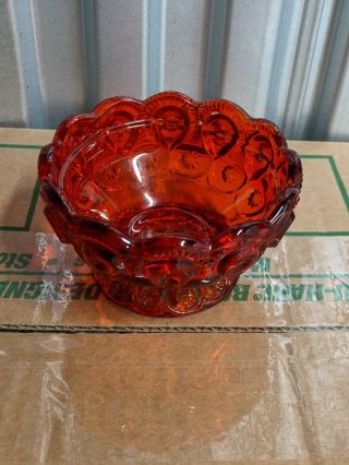 Vintage Le Smith Red Moon And Stars Glass Compote Candy Dish Bowl