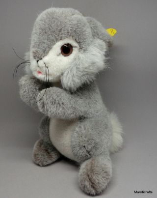 Steiff Sonny Bunny Rabbit Woven Fur Plush Grey Id Button Tag 22cm 9in 1980s Vtg