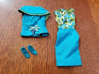 Vintage 1969 Barbie Doll Turquoise Dress Jacket Shoes Fashion Editor 1635 Outfit