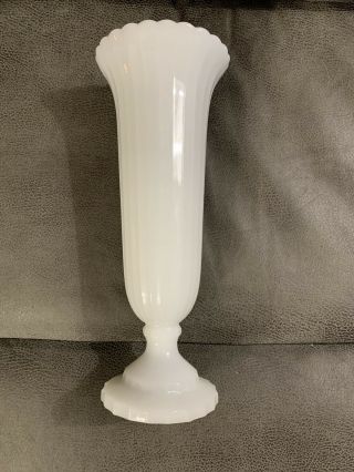 Vintage Napco Cleveland 1189 White Milk Glass Ribbed Pedestal Vase 10 