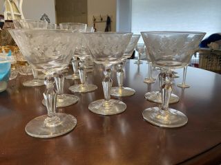 7 Vintage Etched Crystal Champagne Coupes/cocktail Glasses