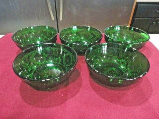 Set Of 5 Vintage Anchor Hocking Forest Green Oatmeal Berry Dessert Bowls