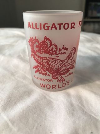 Vintage Florida Alligator Farm Souvenir Hazel Atlas Frosted Shot Glass 4 Oz