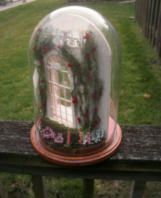 Artist Made Vignette Scene Room Box Roombox Flowers Garden Dollhouse Glass Dome