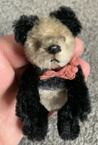 Rare Vintage Miniature Schuco Mohair Panda Bear 3.  5” Fully Jtd Bit Distressed