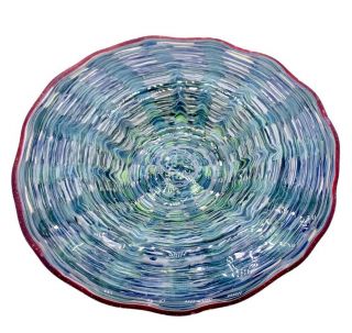 Hand Blown Multicolored Swirl Studio Art Glass Candy Trinket Dish 5.  5”w