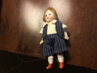 Antique 5” All Bisque German Stiff Neck Dollhouse Doll Darling Outfit