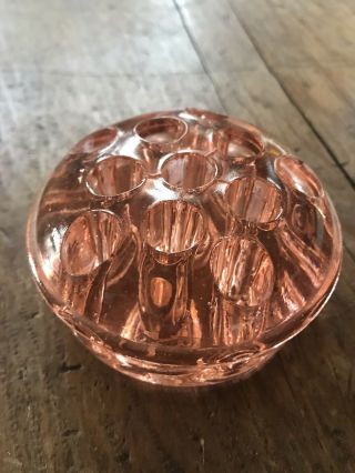 Vintage Pink Depression Glass Flower Frog 11 Holes