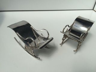 ANTIQUE REAL SILVER ROCKING CHAIRS DOLLS HOUSE DOLLHOUSE 2