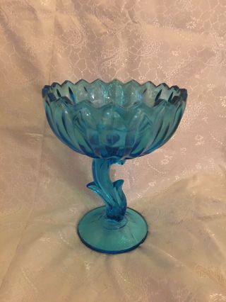 Vintage Indiana Colonial Blue Glass " Lotus Blossom " Pedestal Compote Candy Dish