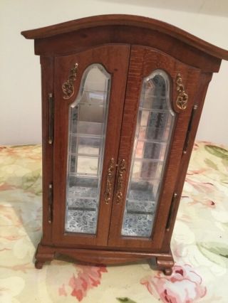 Dollhouse Miniature Wooden Vintage Hand Carved Mirror Shelves Wardrobe